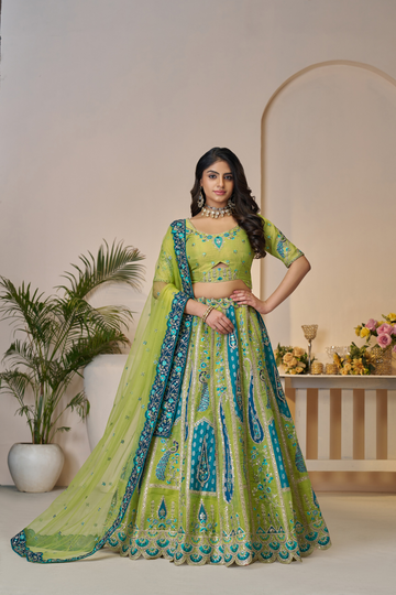 Royal Grandeur Purple Soft Net Bridal Lehenga with Paisley and Peacock Motifs