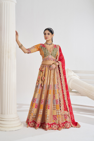 Mustard Party Wear Lehenga with Zari & Sequins Work
