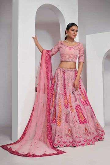 Paisely motifs beautiful peacock embroidered in Brigh colours bridal lehenga choli set