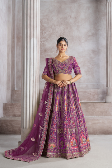 Berry Purple Bridesmaid Lehenga with Aari & Sequins Work