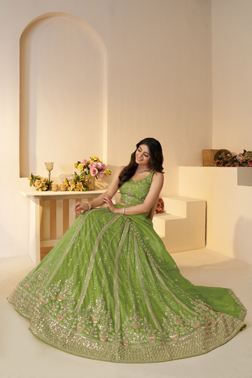 Mehendi Function Lehenga with Sequin and Cut Dana Work for Brides