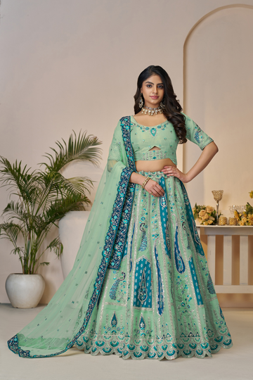 Royal Grandeur Sky Blue Bridal Lehenga with Paisley and Peacock Embroidery
