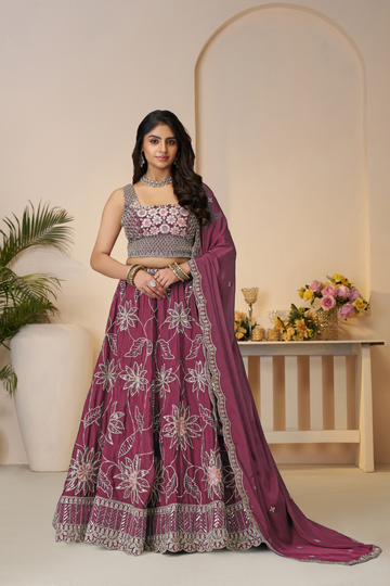 Vibrant Mahroon Floral Bridesmaid Lehenga for Special Occasions
