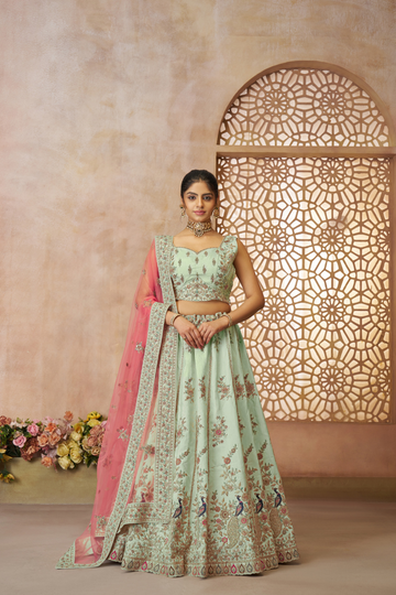 Green Zari Weaving Silk Wedding Lehenga Choli with Dupatta