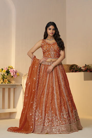 Rustic Orange Bridal Lehenga for Festivals