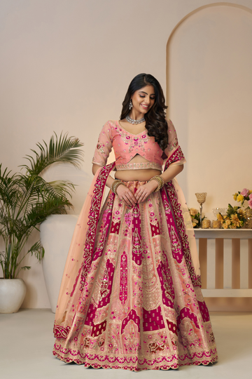 Rajsi Haathi Collection: Orange Banarsi Lehenga with Zari Work