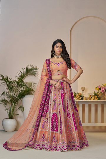 Sunrise Orange Traditional Designer Silk Lehenga with Elegant Cutwork