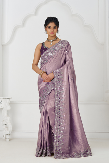 Latest Blue Pure Dola Silk Saree With Sequins And Beads Embroidery For Festivals
