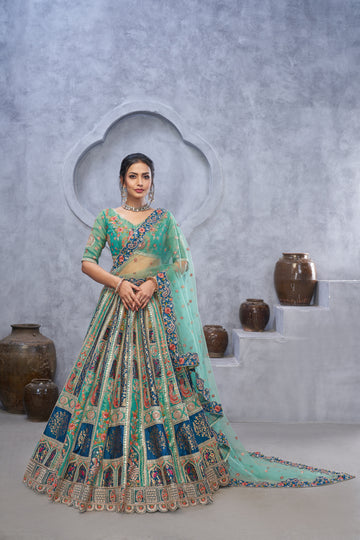 The Bagh Collection: Graceful Green Lehenga with Thread and Sequin Embellishments