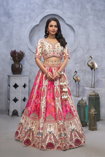 Bridal Lehenga with Temple Motifs, Peacock Designs
