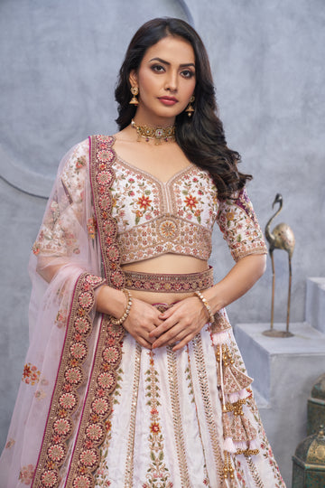 Light Purple Bridal Lehenga Zari Embroidery and Peacock Motifs