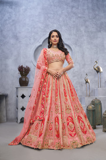 Banarasi Silk Pink color Embroidered Wedding Lehenga Choli