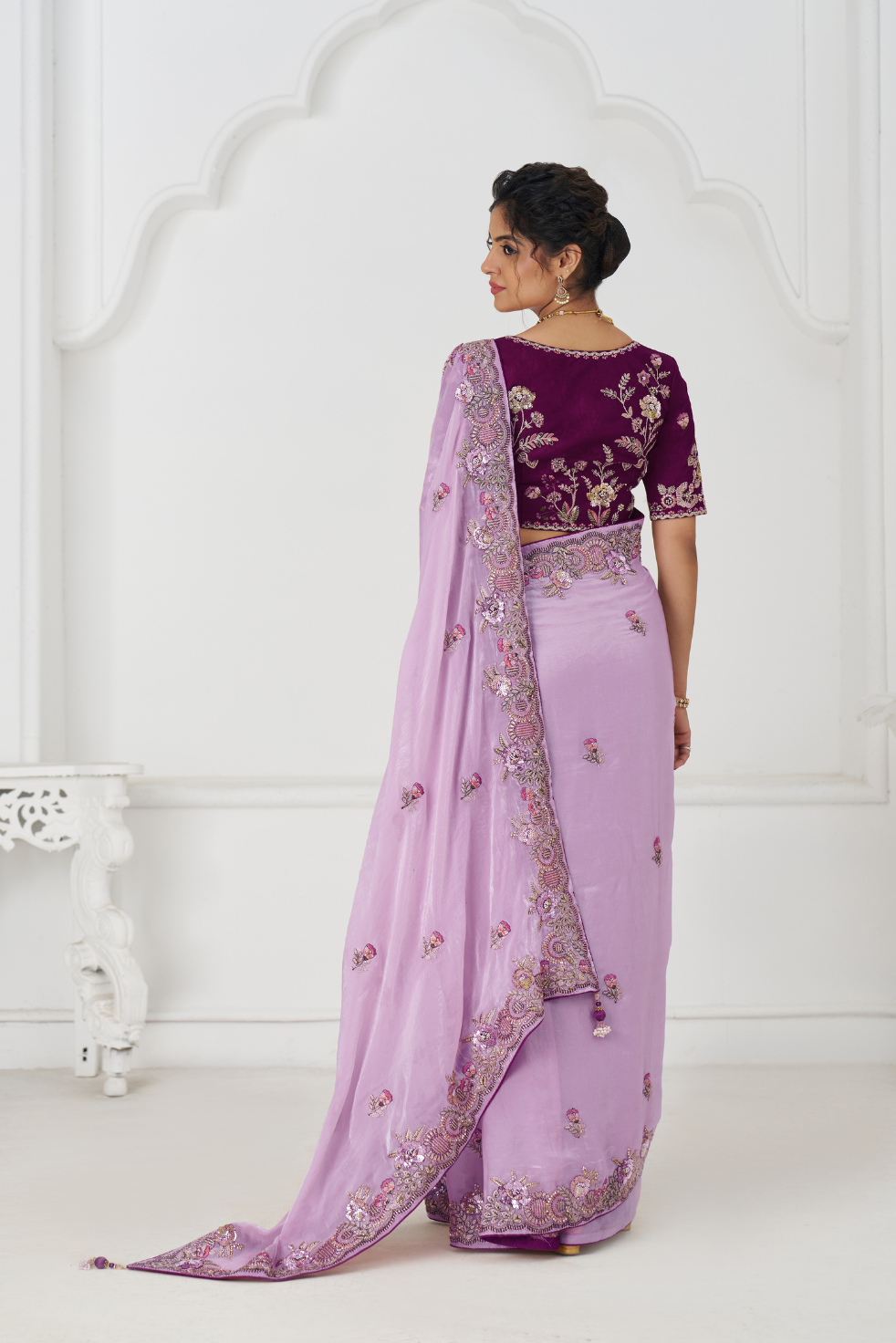 Mauve Color Saree In Zari & Sequin Work On Luxurious Fendi Fabric