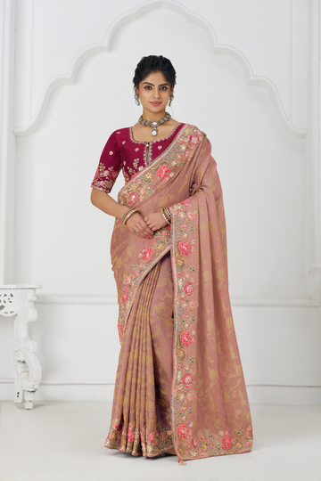 Pretty Peach: Multicolor Embroidery With Blooming Floral Designs