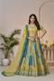 Alluring Golden Sangeet Lehenga Choli with Bel Butti Pattern