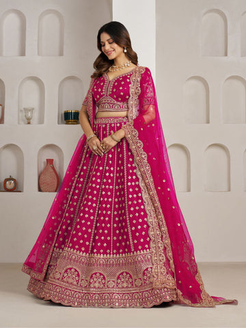 Elegant Rani Bridal Lehenga with Double Dupatta Styling