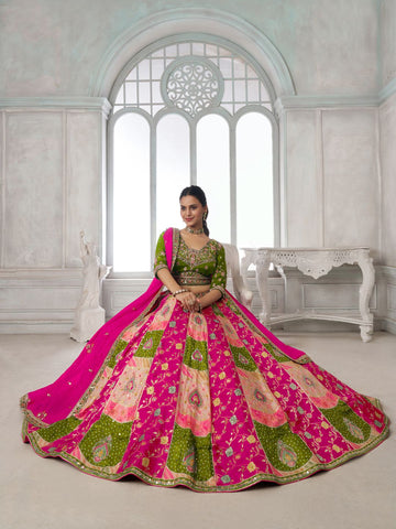 Designer Multi-Color Mehendi Lehenga Choli with Embroidered Blouse