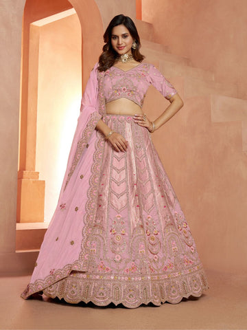 Premium Pink Banarasi Bridal Lehenga with Soft Pastel Tones
