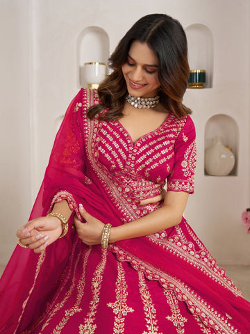 Classic Rani Silk Bridal Lehenga with Floral Zari Embroidery