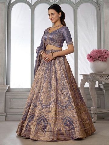 Luxurious Purple Jari Tissue Lehenga Adorned with Delicate Beadwork
