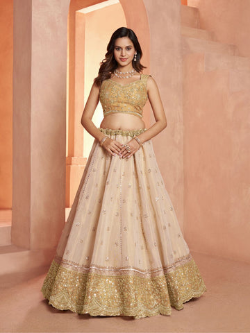 Graceful Gold Lehenga Featuring Handcrafted Embroidery