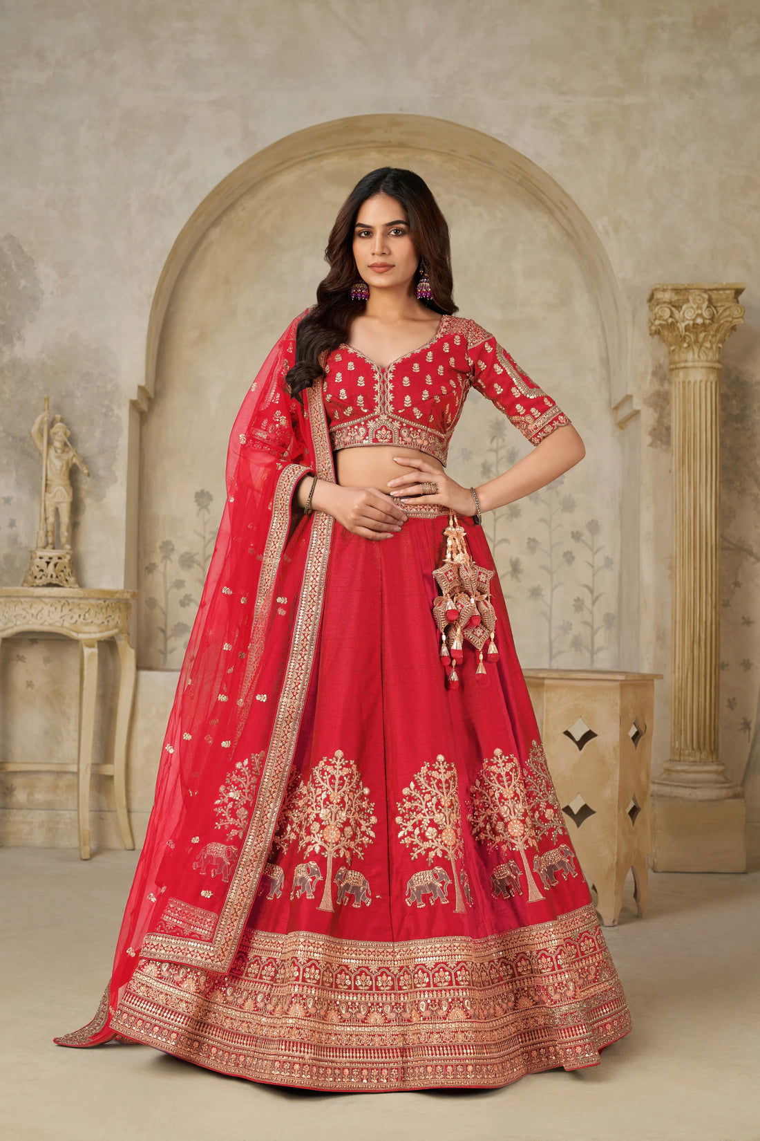 Red Heritage Luxe Lehenga - Kesar Fab