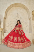 Red Heritage Luxe Lehenga - Kesar Fab