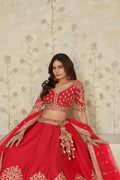 Red Heritage Luxe Lehenga - Kesar Fab