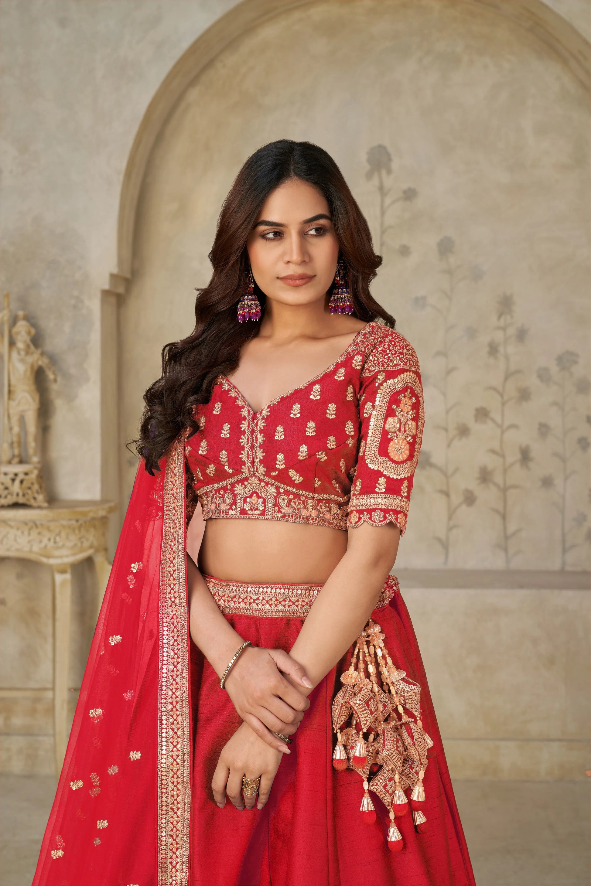 Red Heritage Luxe Lehenga - Kesar Fab