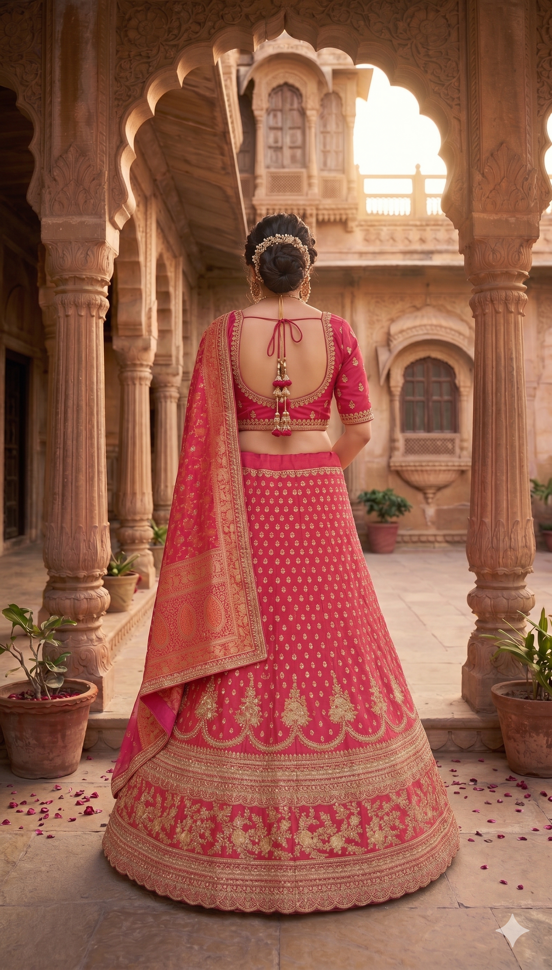 Traditional Indian Rani bridal lehenga crafted for global bride.