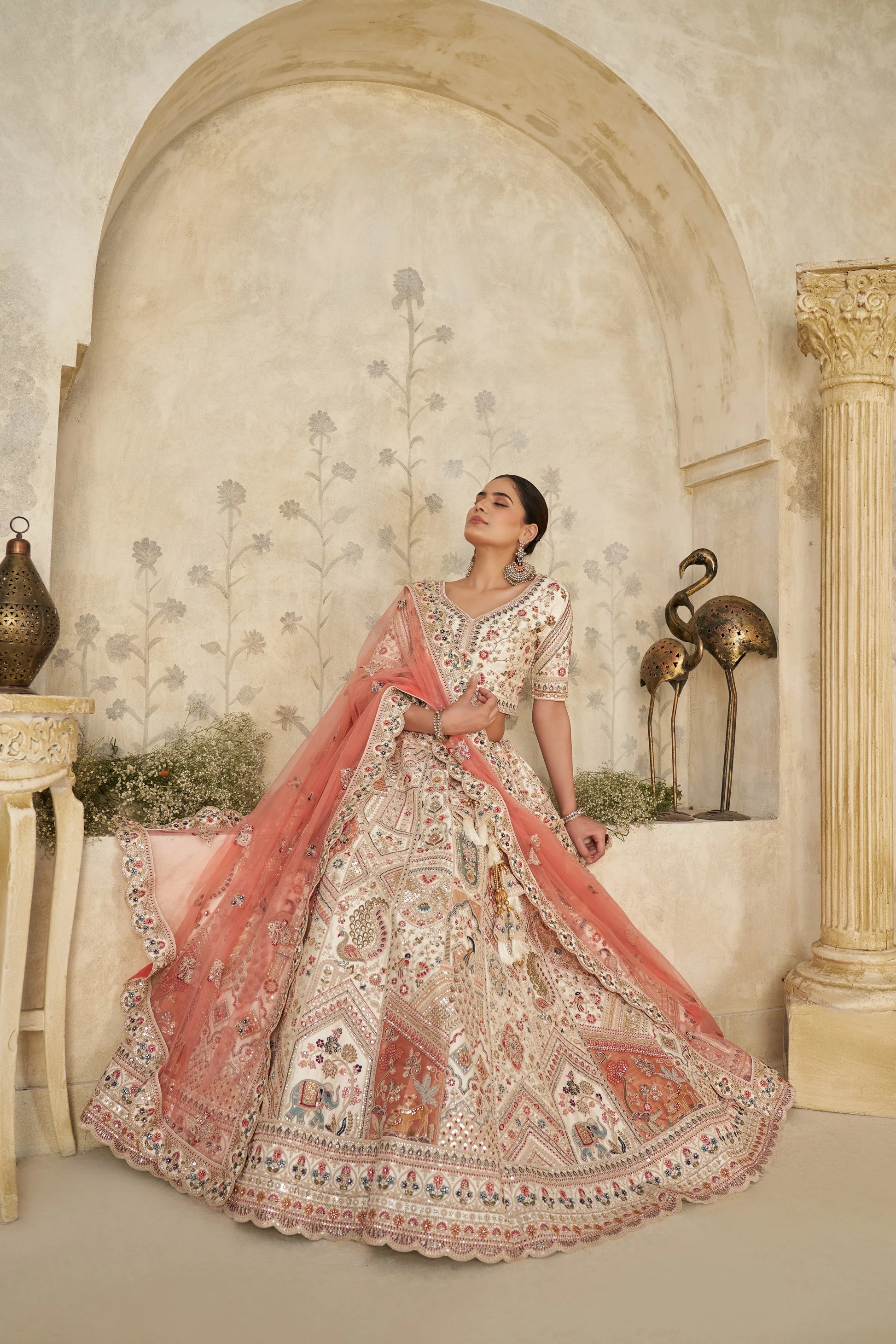 Premium Ivory Embroidered Lehenga - Kesar Fab