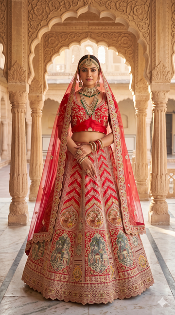 Premium Red Embroidered Lehenga