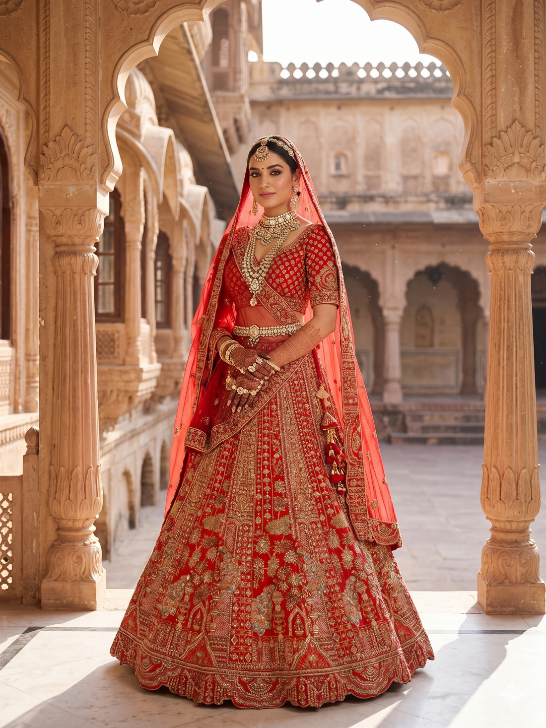 Red Raw Silk Wedding Lehenga Designed with Fine Work Couture