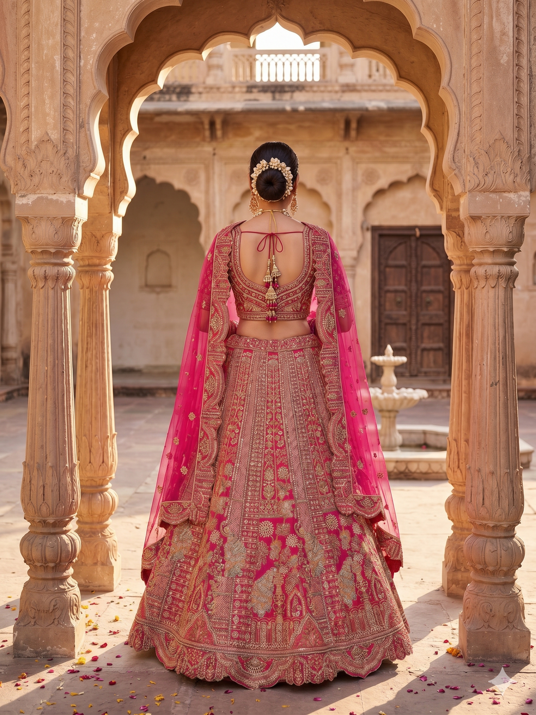 Rani Raw Silk Wedding Lehenga Designed with Fine Bead Couture