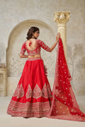 Red Banarasi Silk Embroidered Lehenga - Kesar Fab