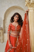 Rust Banarasi Silk Embroidered Lehenga - Kesar Fab