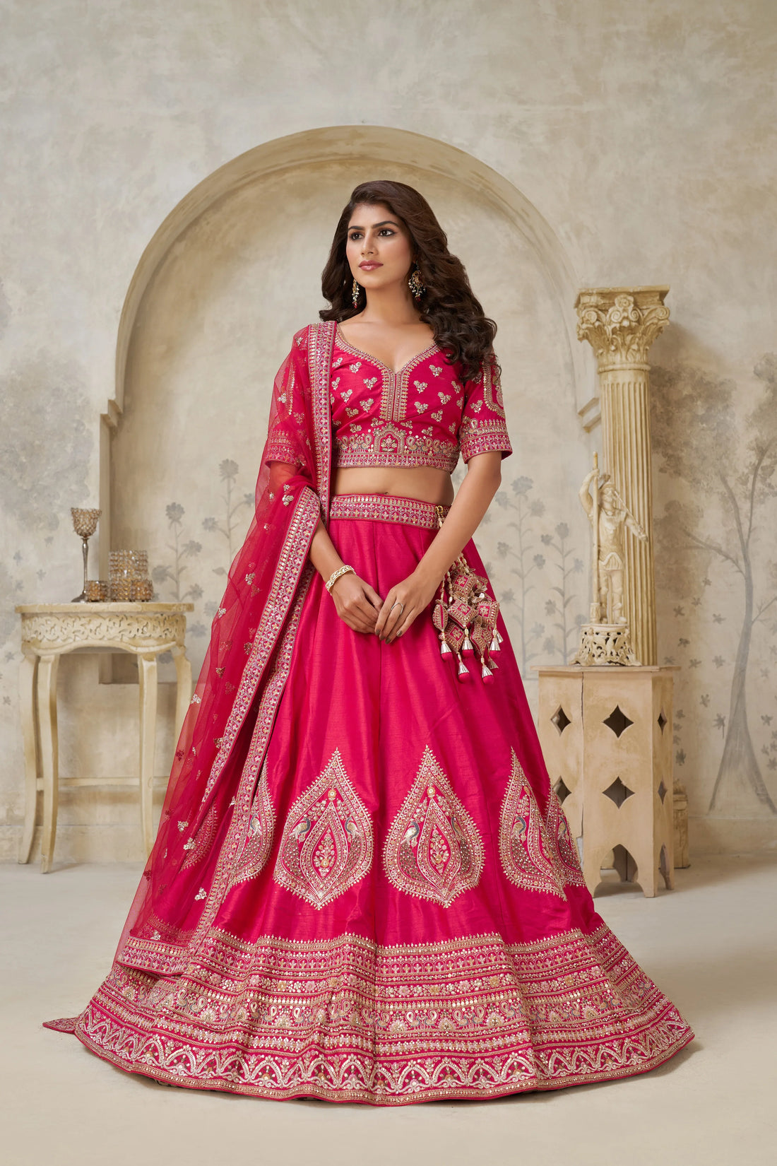 Pink Banarasi Silk Embroidered Lehenga - Kesar Fab