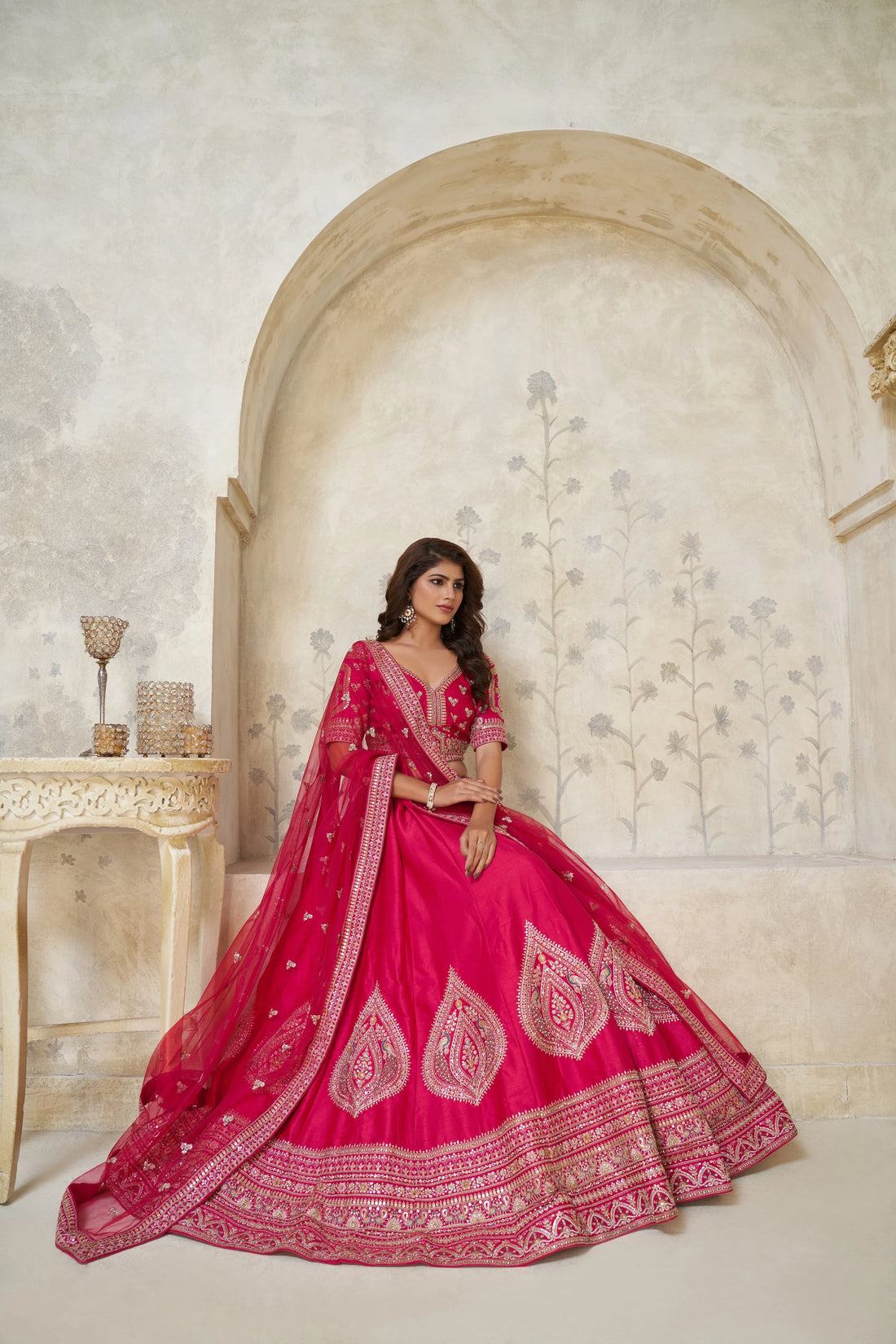 Pink Banarasi Silk Embroidered Lehenga - Kesar Fab