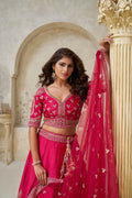 Pink Banarasi Silk Embroidered Lehenga - Kesar Fab