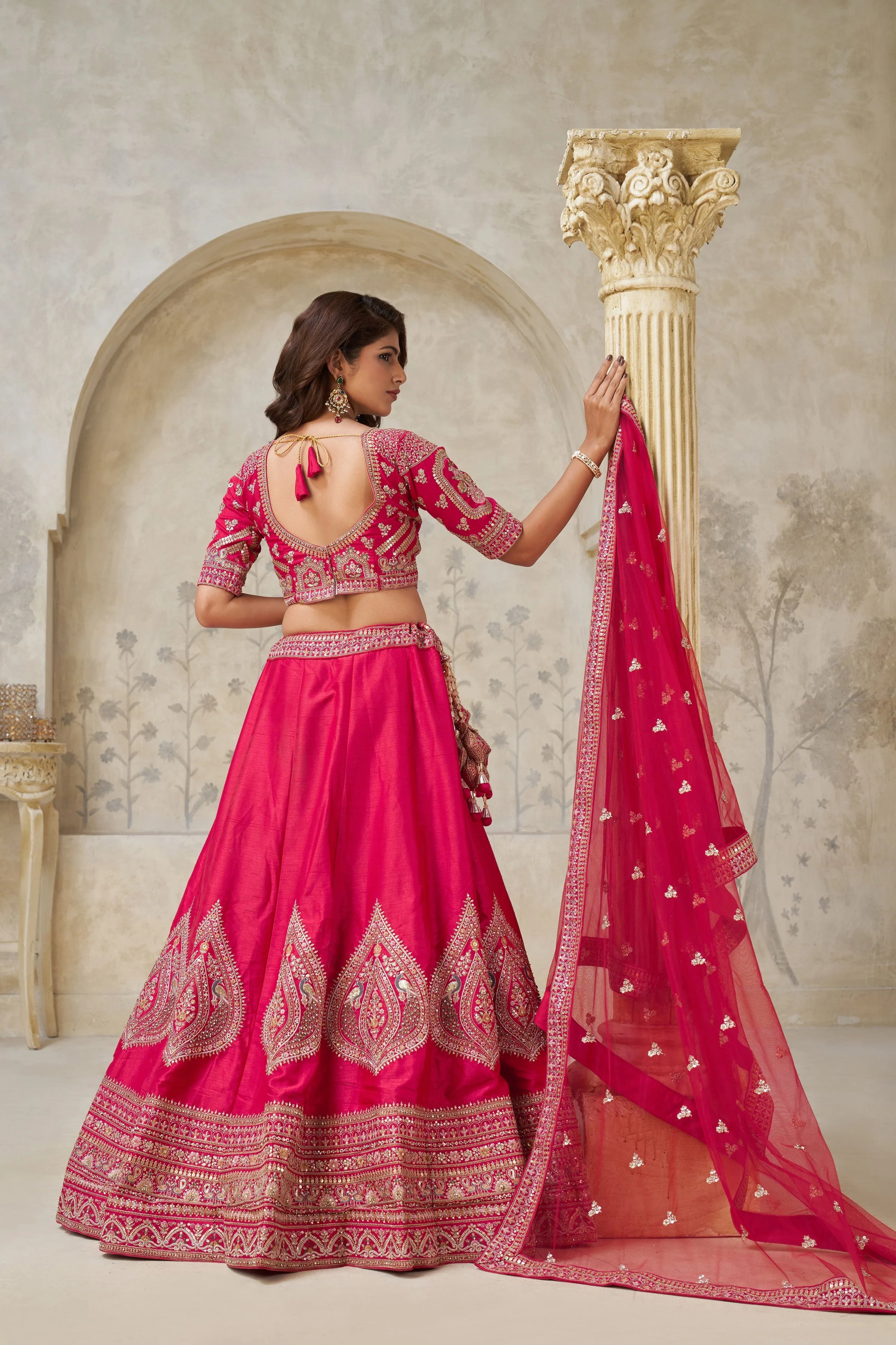 Pink Banarasi Silk Embroidered Lehenga - Kesar Fab