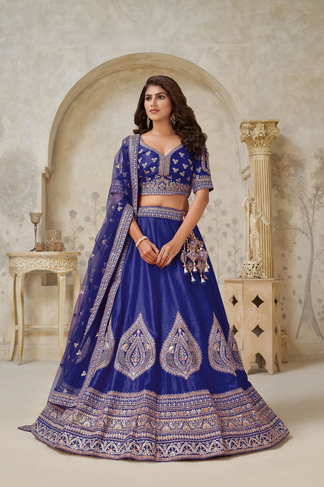 Purple Banarasi Silk Embroidered Lehenga - Kesar Fab