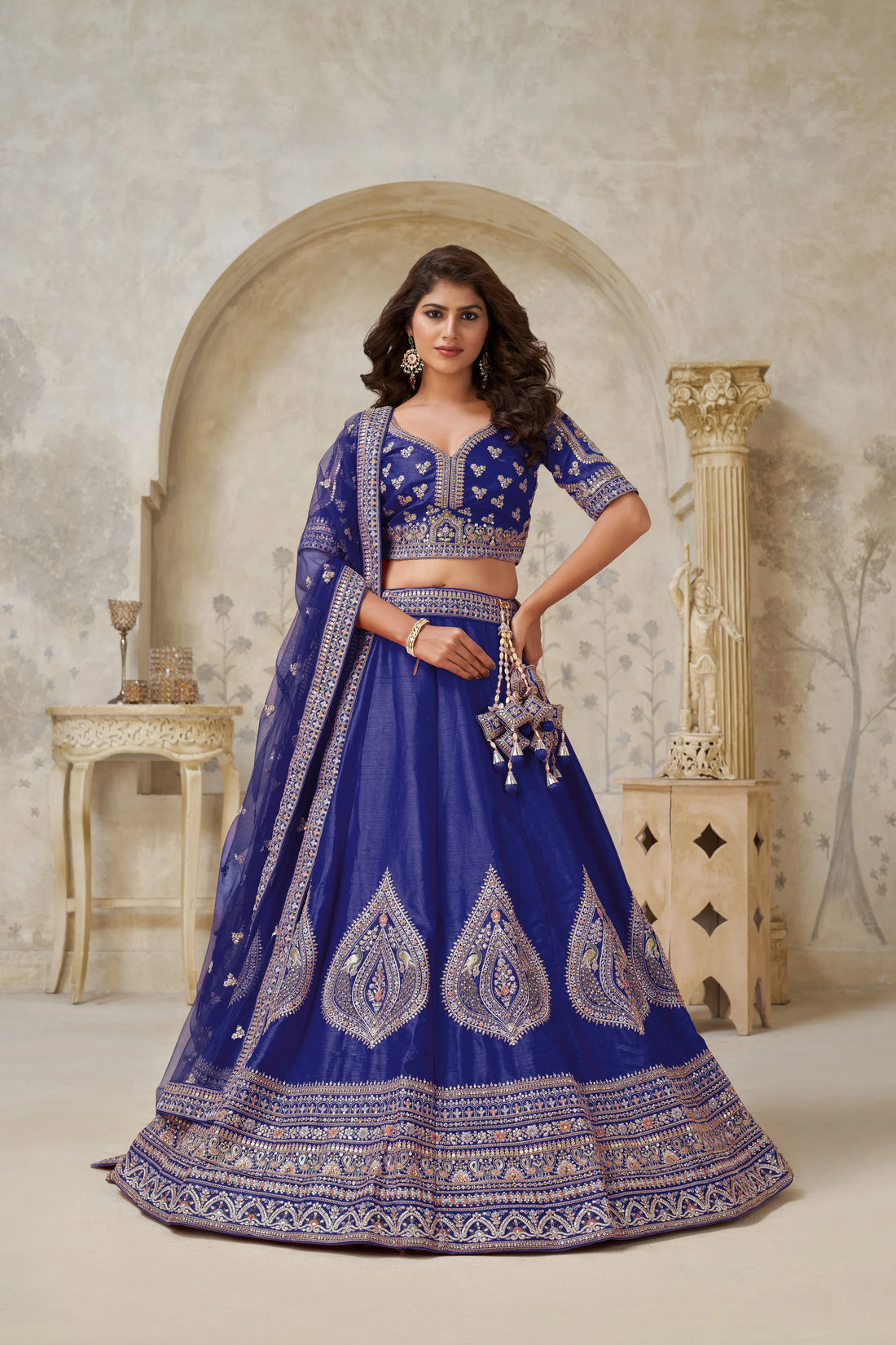 Purple Banarasi Silk Embroidered Lehenga - Kesar Fab