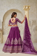 Wine Banarasi Silk Embroidered Lehenga - Kesar Fab