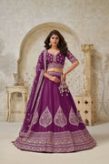 Wine Banarasi Silk Embroidered Lehenga - Kesar Fab