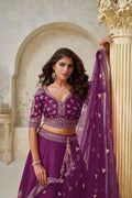 Wine Banarasi Silk Embroidered Lehenga - Kesar Fab