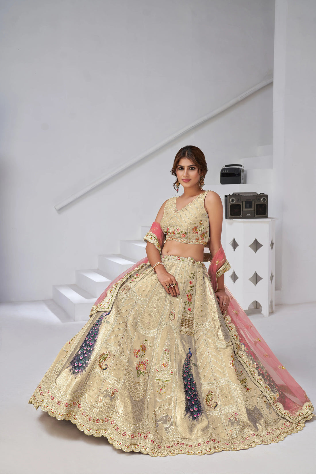 Classic Bridal Lehenga – Cream - Kesar Fab