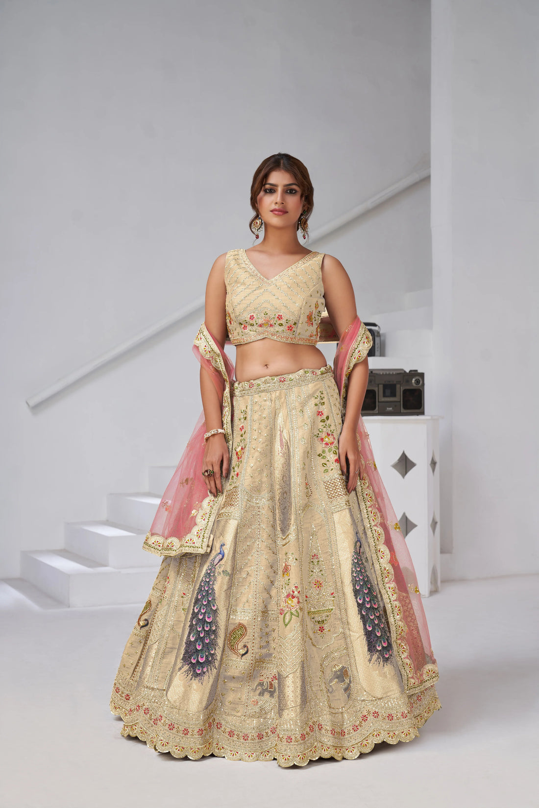 Classic Bridal Lehenga – Cream - Kesar Fab