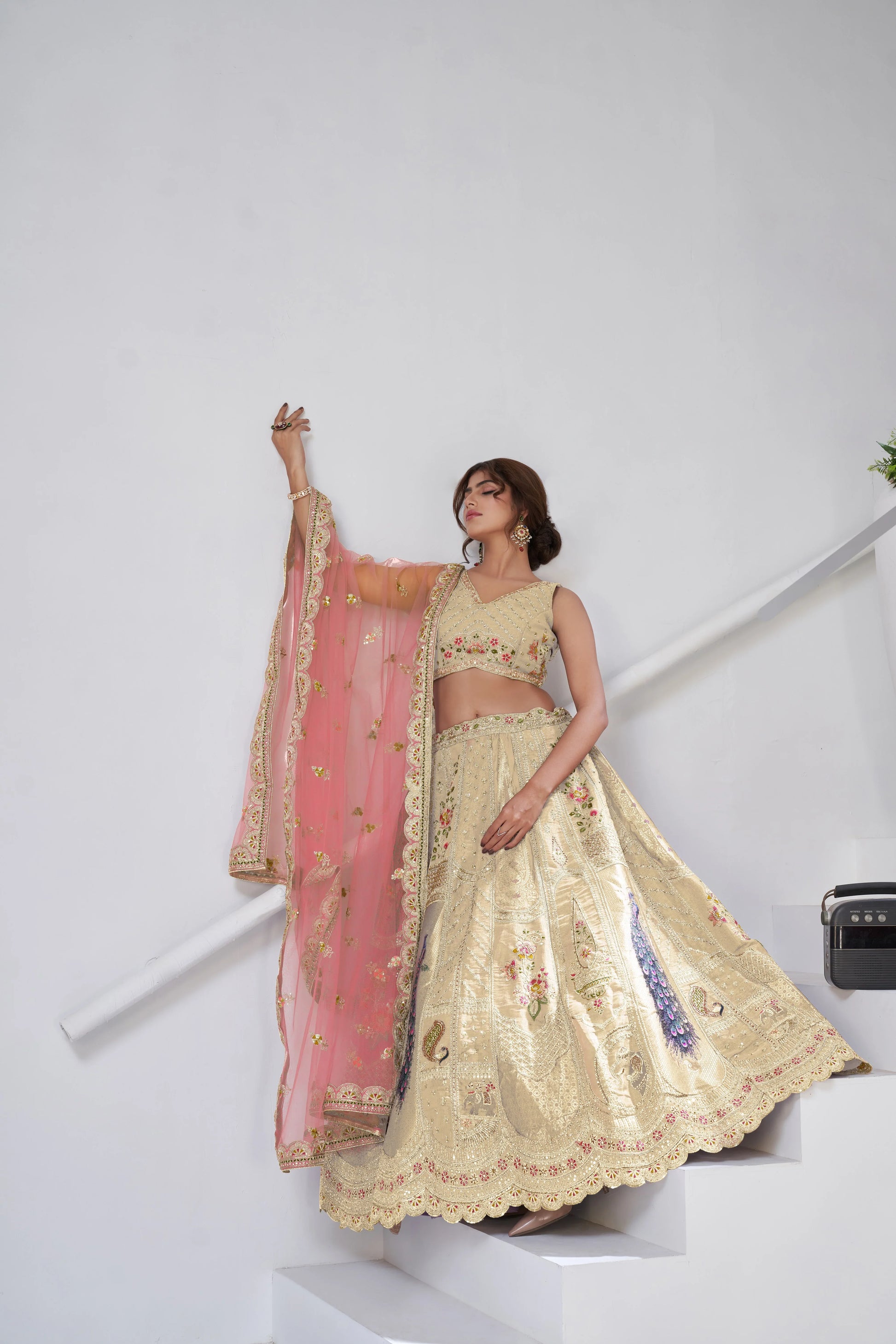 Classic Bridal Lehenga – Cream - Kesar Fab