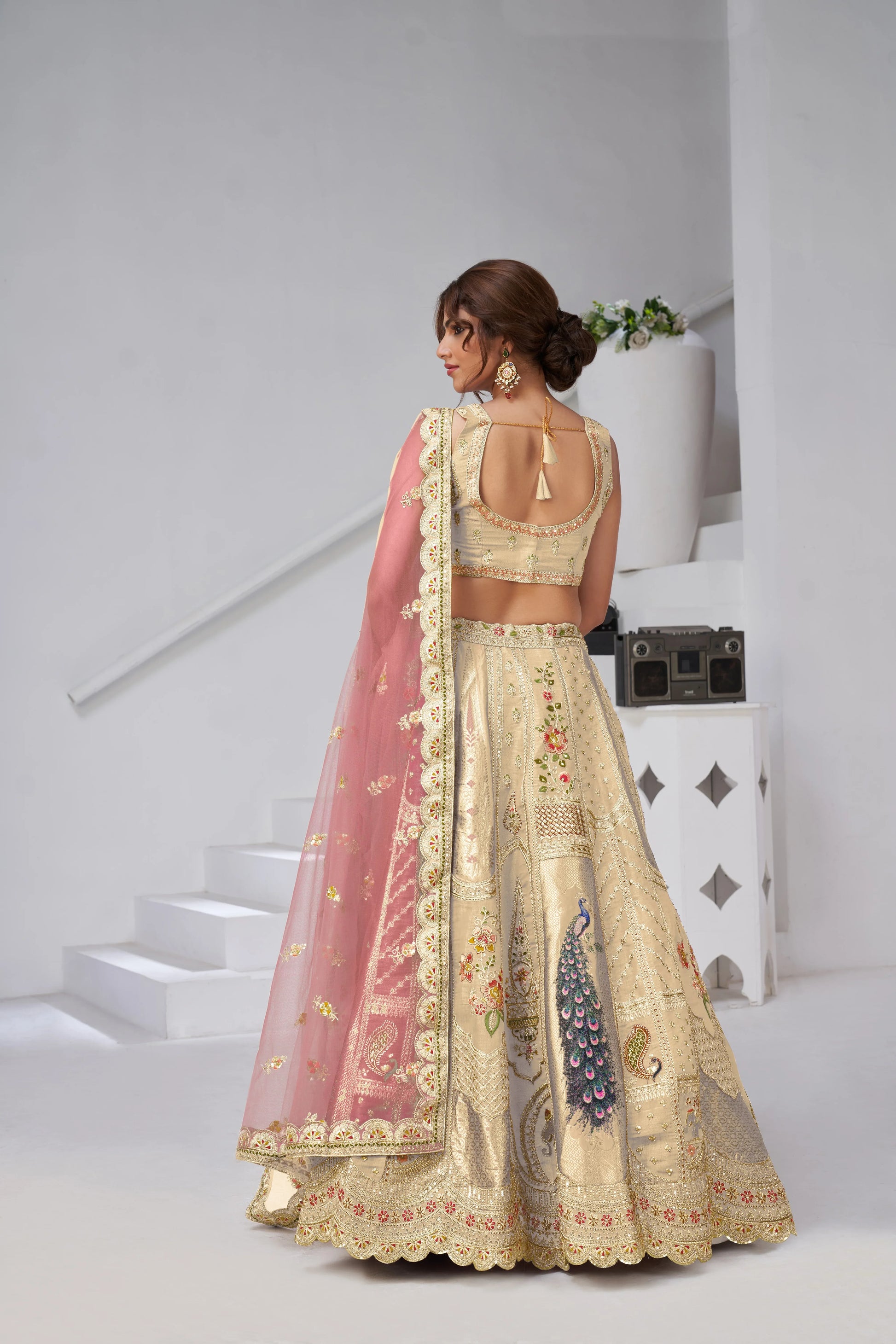 Classic Bridal Lehenga – Cream - Kesar Fab