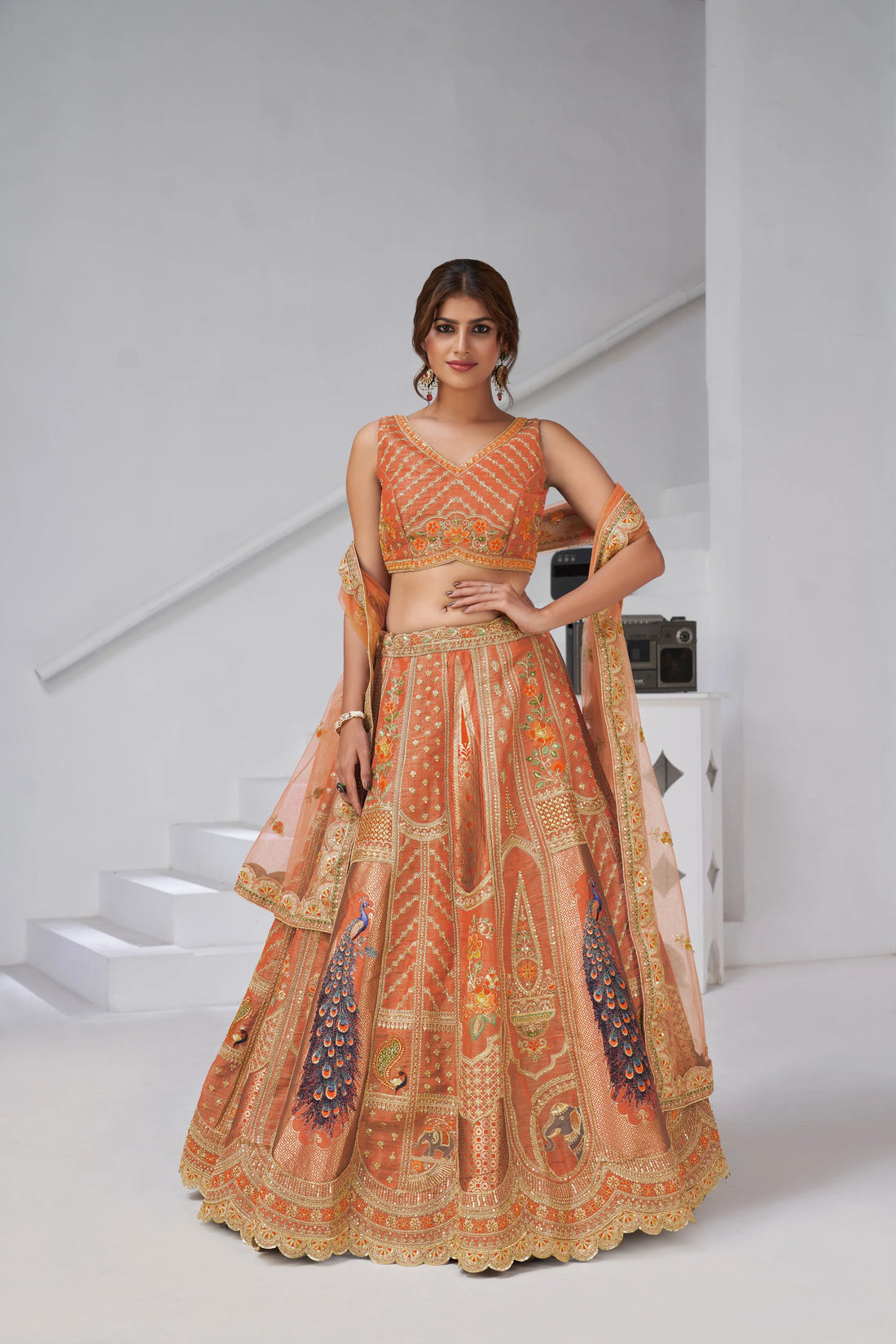 Classic Bridal Lehenga – Rust - Kesar Fab